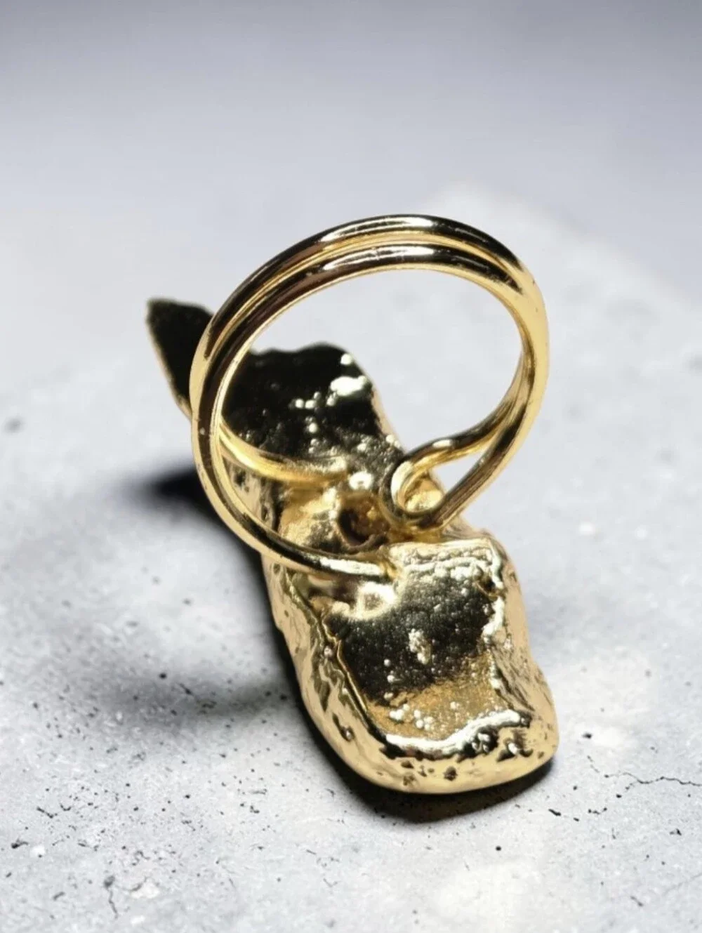 18k Gold Plated Artisan Tigers Eye Agate Geode Stone Statement Ring